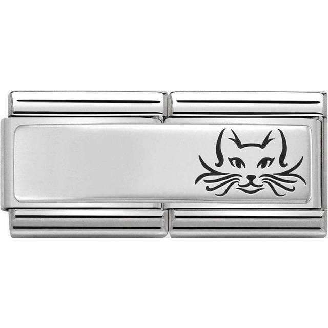 Nomination Classic Silver Double Link Cat Charm - Silver,Clear,Black