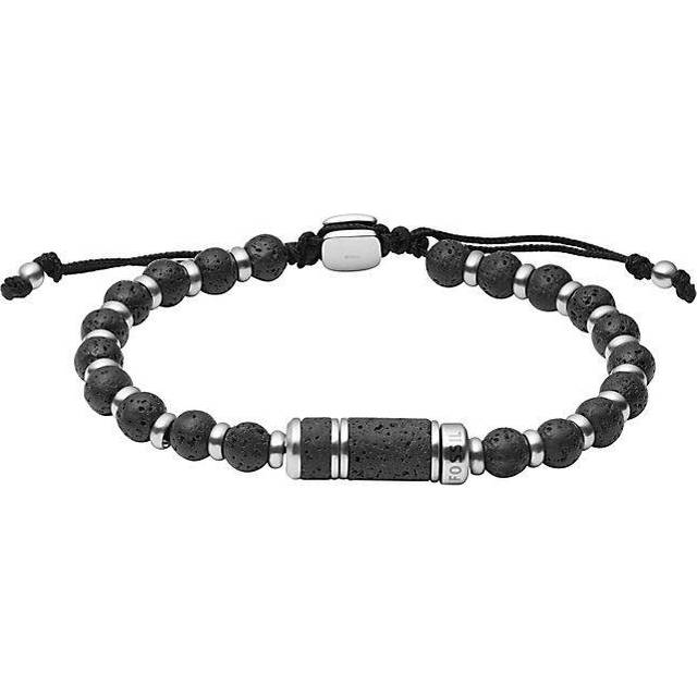 Fossil, Bracelets, female, Black, ONE SIZE, Mens Dress Bracelet with Black Lava Stones