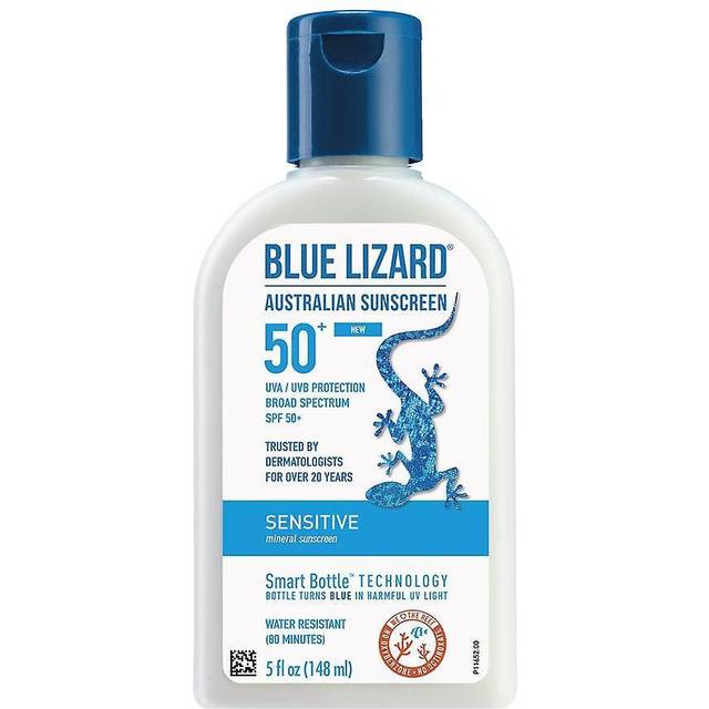 BLUE LIZARD Sensitive Mineral Sunscreen with Zinc Oxide, SPF 50+, Water Resistant, UVA/UVB Protection with Smart Bottle Technology - Fragrance Free, 5 oz