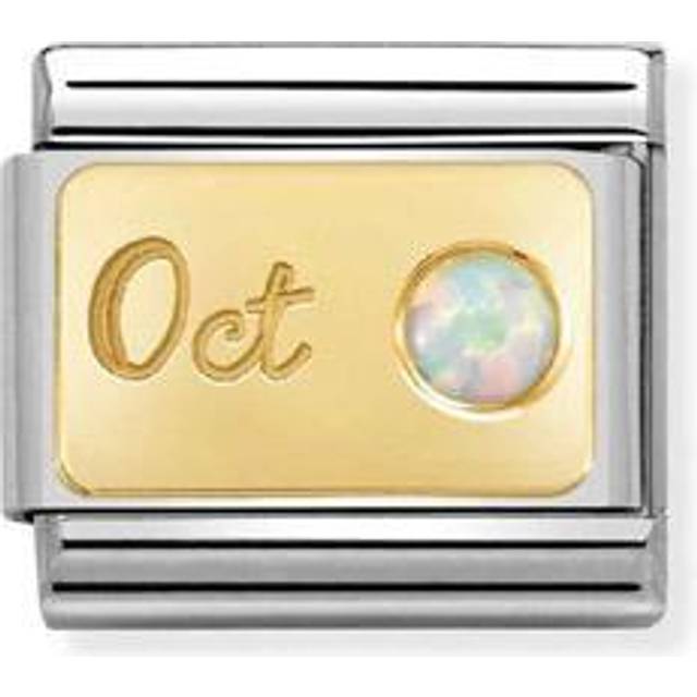 Nomination Classic 18k Gold White Opal October Birthstone Charm - Silver,Gold - 0.9cm x 1.0cm