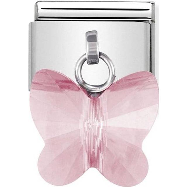 Nomination Classic Drop Charm - Swarowski Butterflies Pink - Silver,Pink - 0.9cm x 1.0cm