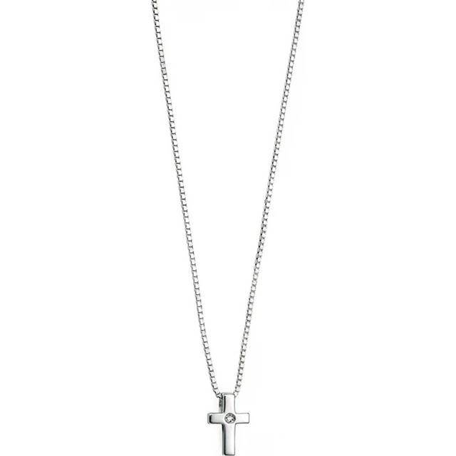 D for Diamond Children's Silver & Diamond Small Cross Necklace - silver