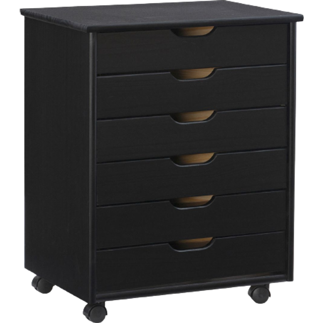 Cary Black Six Drawer Wide Rolling Storage Cart Black