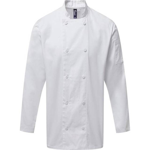 (M, White) Premier Mens Coolchecker Long-Sleeved Chef Jacket