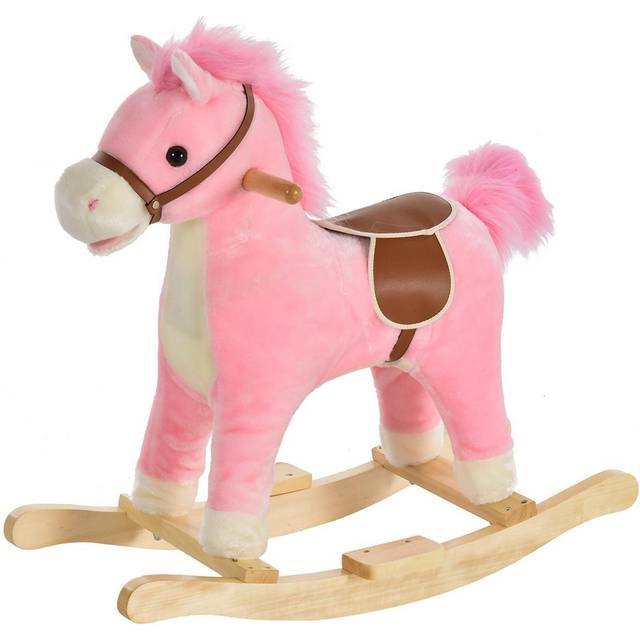 HOMCOM Kids Plush Rocking Horse w/ Moving Mouth Tail Sounds 18-36 Months Pink | TJ Hughes