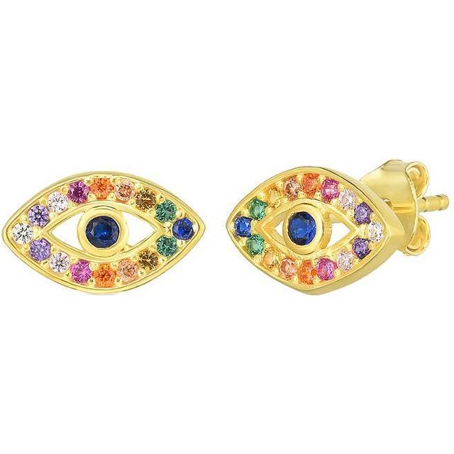 Sphera Milano 18K Gold Over Silver CZ Evil Eye Studs