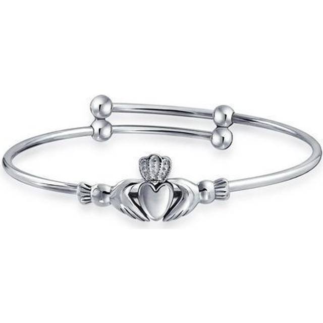 Traditional BFF Irish Lover Heart Friendship Claddagh Bracelet Bangles Inch Oxidized Sterling Silver Adjustable For Women Teens Small Wrist 6.5 .925 gray