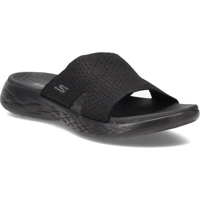 Skechers Dam On-The-go 600 stretch stickad glidsandal, Svart textil, 40 EU