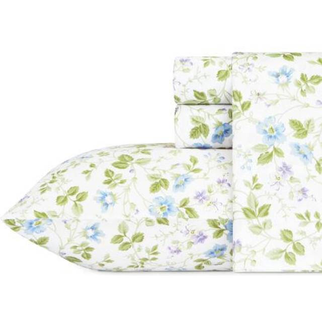 Laura Ashley - Queen Sheets  Soft Sateen Cotton Bedding Set - Sleek  Smooth  & Breathable Home Decor (Spring Bloom Wildflower  Queen)