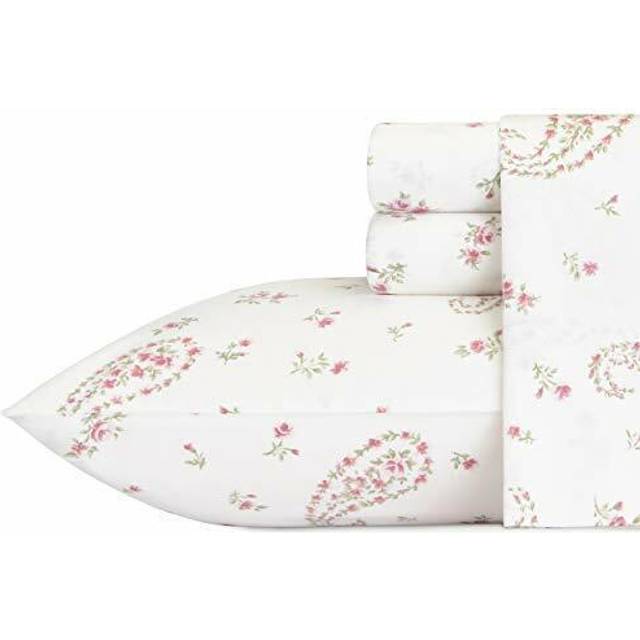 Laura Ashley Home Sateen collection Bed Sheet Set - 100% cotton  Silky Smooth & Luminous Sheen  Wrinkle-Resistant Bedding  4 Pieces  Queen  Bristol Pa