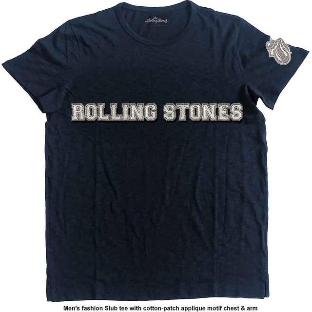 (XL, Blue) The Rolling Stones Tongue Applique Motif T Shirt