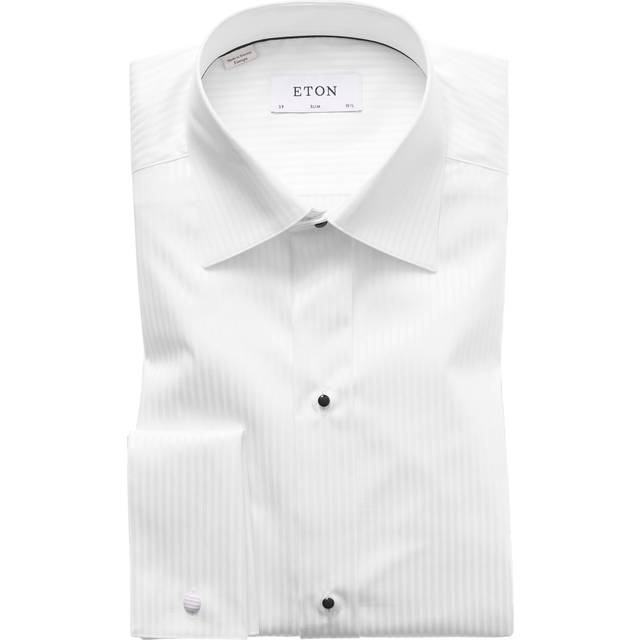 ETON White Striped Satin Tuxedo Shirt Contemporary Fit Herr Långärmade Skjortor Stl. 46 - Från Magasin - Hvid (46)