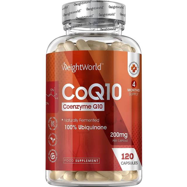 Coenzym Q10-200 mg per kapsel - 120 veganska CoQ10-kapslar - 4 månaders förbrukning - Från växtfermentering - Bioaktiv, naturlig och hög biotillgänglighet - WeightWorld