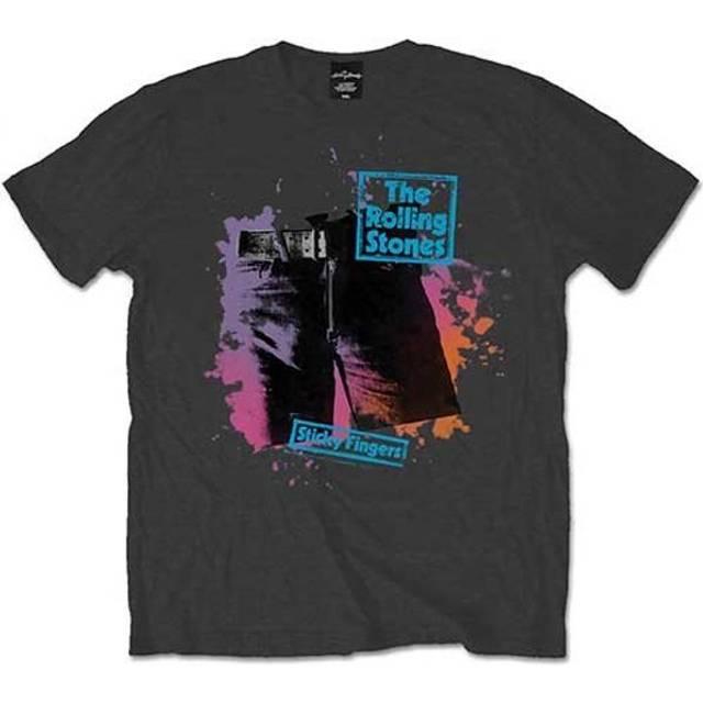 (S, Grey) The Rolling Stones Sticky Fingers Distressed Logo T Shirt