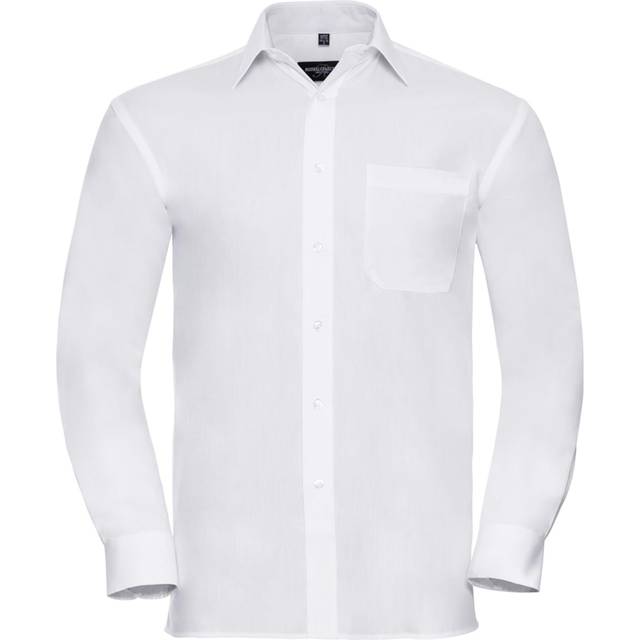 (3XL, White) Russell Mens Long Sleeve Pure Cotton Work Shirt