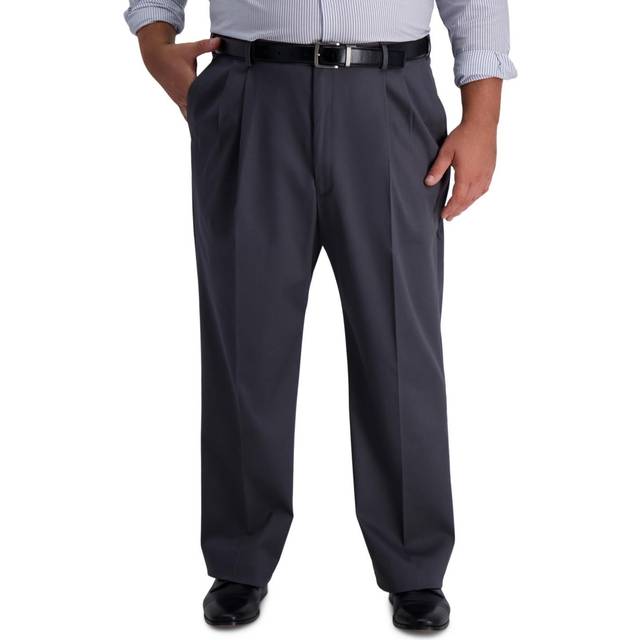 Haggar herr B & t khaki veckad framsida expanderbar midjeband ledig byxa
