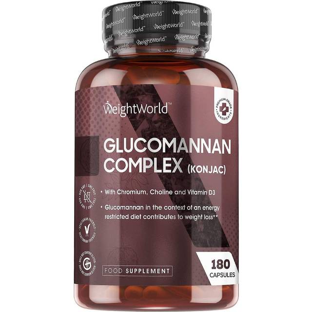 Glukomannan Kapslar 3540mg - 30 Dagar - 180 Vegetariska Kapslar med 95% Fibre - Vitaminer för Kvinnor och Män med 500mg Cholin, 250mcg Chromium, Vitamin B3 & Vitamin D3 - Konjac av WeightWorld