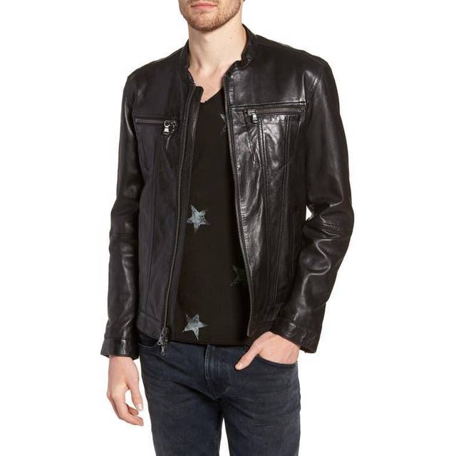 John Varvatos Star USA mäns brando band krage läderjacka, svart, L