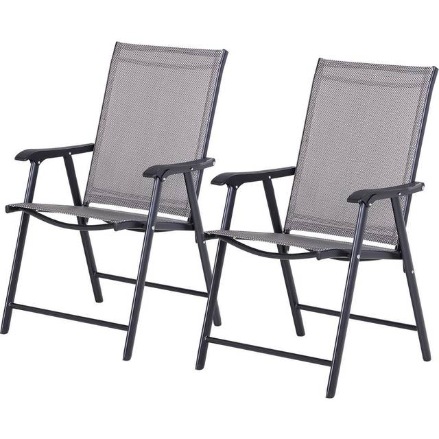 Outsunny 2 Pieces Metal Garden Chairs Outdoor Patio Folding Yard Furniture for P