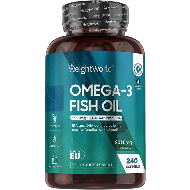 Omega 3 Fish Oil - 2000mg 240 Softgels - Natural Fatty Acid Supplement For Brain, Heart, Skin, Hair & Eyes