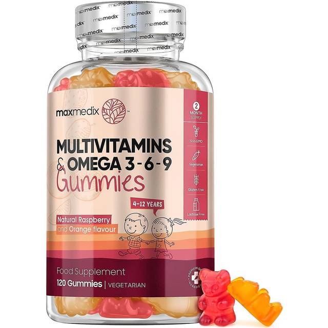 Multivitamin Gummies for Kids - 120 Gummies - 17 Essential Vitamins & Omega 3, 6 & 9 - Strawberry & Orange Flavour - For 3 to 12 Years Children