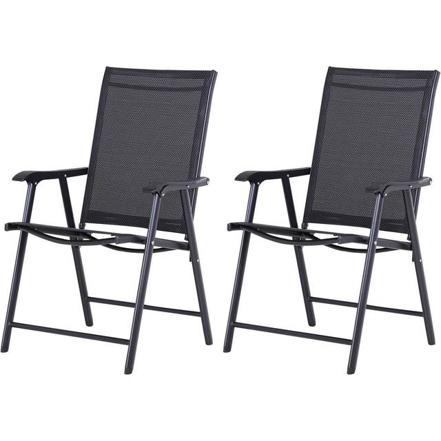 Outsunny 2pc Garden Armchairs Outdoor Patio Folding Modern Furniture - Black, Black