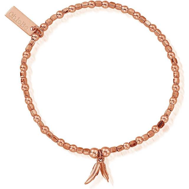 ChloBo Sterling Silver Rose Gold Plated Mini Cube Double Feather Bracelet - Rose Gold