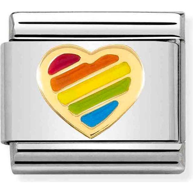 Nomination Classic 18k Gold and Enamel Rainbow Heart Charm - Silver,Gold,Rainbow - 0.9cm x 1.0cm