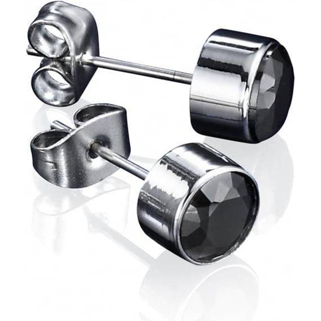 Fred Bennett Stainless Steel Black Cubic Zirconia Round Studs FB-E3795