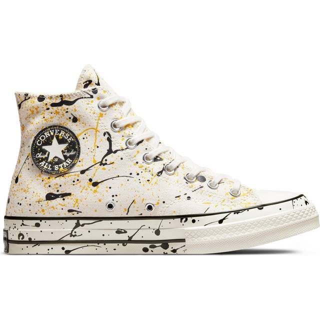 Converse Off-White Paint Splatter Chuck 70 Hi Sneakers - EGRET/BLACK/AMARILLO - US 6.5