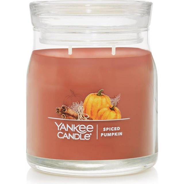 Yankee Candle Spiced Pumpkin Scented  Signature 13oz Medium Jar 2-Wick Candle  Over 35 Hours of Burn Time