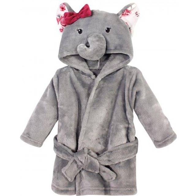 Hudson Baby Unisex Baby Plush Animal Face Bathrobe  Gray Rose Elephant  0-9 Months