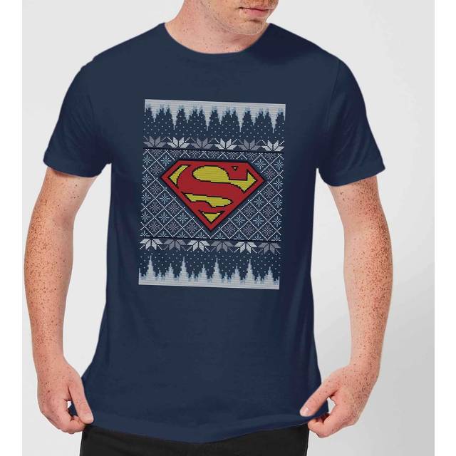 DC Superman Knit Men's Christmas T-Shirt - Navy - L