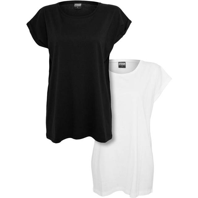 T-shirt Urban Classics Ladies Extended Shoulder Tee 2-Pack Black/ White XS (XS)