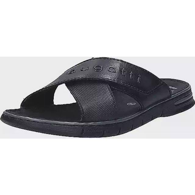 bugatti Herren Sommer Pantoletten aus Leder und Textil, Schwarz, 44 EU