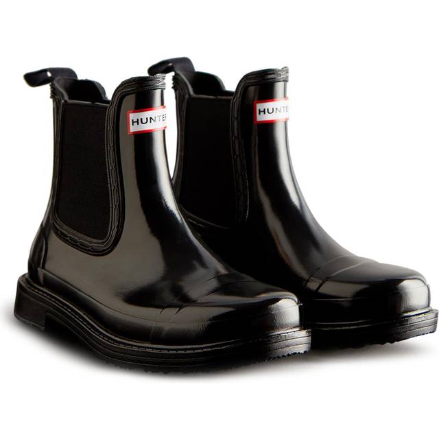 Hunter Commando Chelsea Gloss Womens Black Boots - Size UK 6