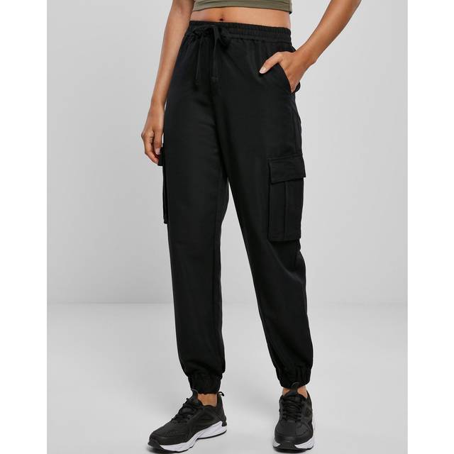 Urban Classics Dam viskos twill cargobyxor för kvinnor klassiska byxor, svart, S