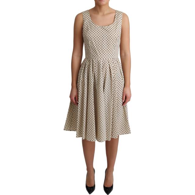 Dolce & Gabbana, Klänning, Dam, S, Bomull, Polka Dot A-linje Klänning Beige - multicolor (S)