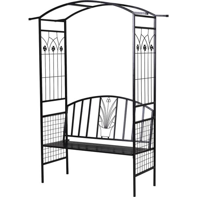 Outsunny Garden Arbour Arch Metal Bench Loveseat Outdoor Patio Plant Climber