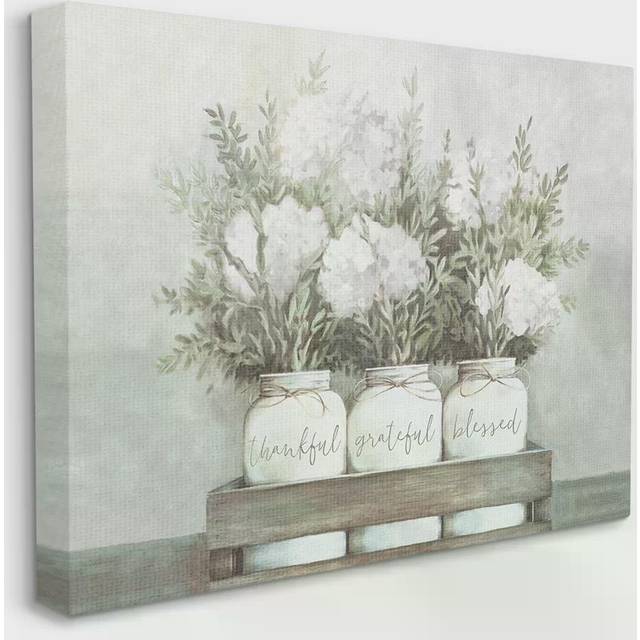 Stupell Industries Pristine Hydrangea Bouquets Thankful Grateful Blessed Sentiment Canvas Wall Art Design by Dogwood Portfolio