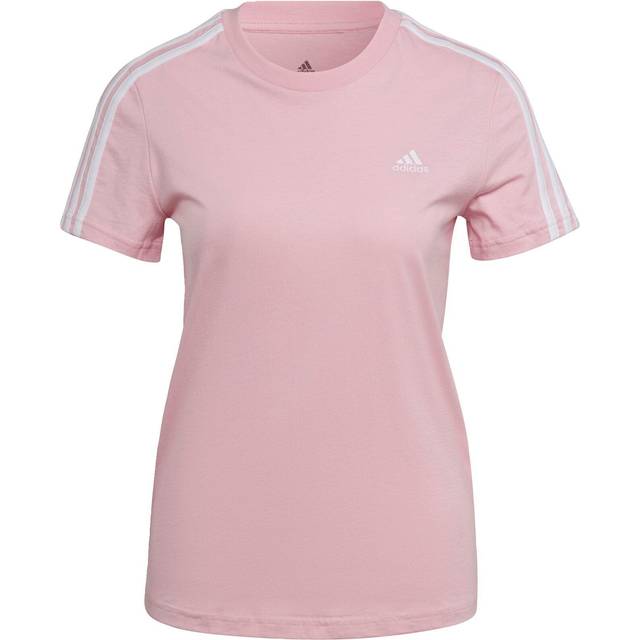 adidas Sportswear Womens Essentials Slim 3-Stripes Tee - Pink Cotton - Size X-Small