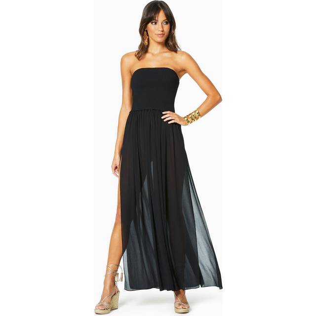 Calista Smocked Strapless Side-Split Coverup Dress - WHITE - X-Small