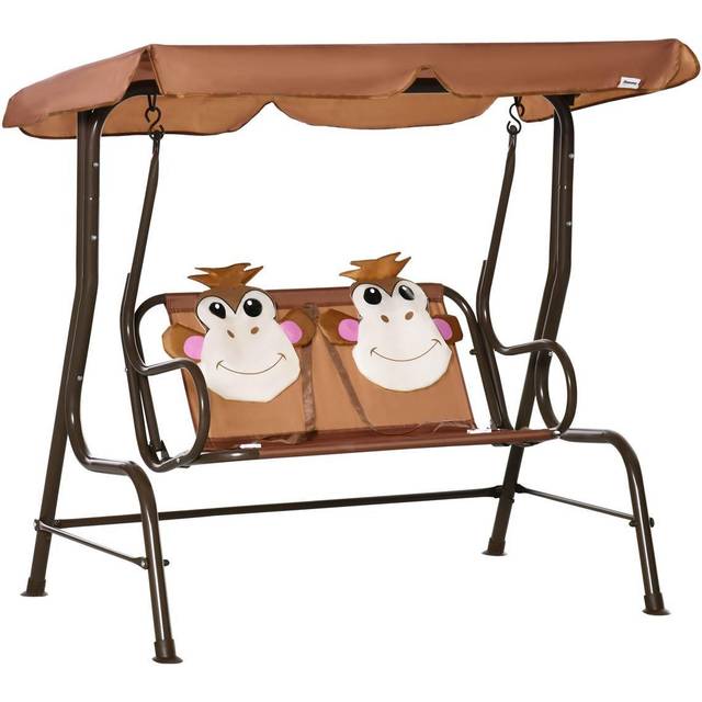 Outsunny 2 Seater Children's Garden Swing Seat Monkey Pattern - Brown | TJ Hughes