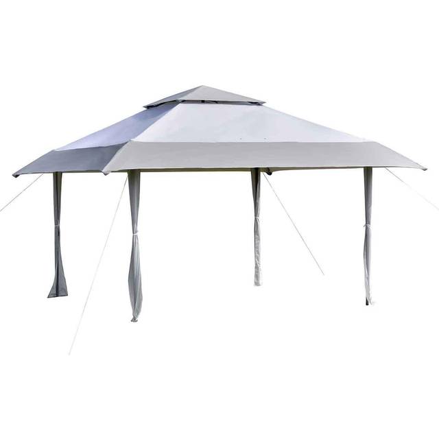 Outsunny 4 x 4m Pop-up Gazebo Double Roof Canopy Tent with UV Proof, Roller Bag & Adjustable Legs Outdoor Party, Steel Frame, Coffee