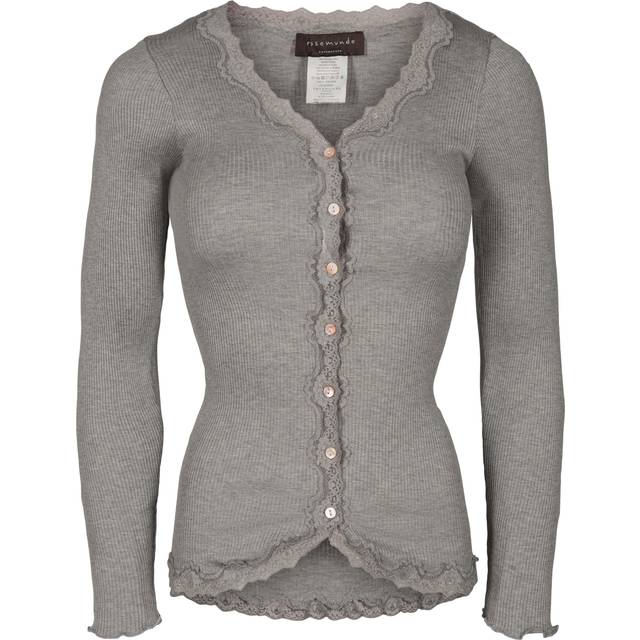 Rosemunde, Stickade tröjor & koftor, Dam, XS, Bomull, Feminin Spets Kant Cardigan Ljusgrå - gray (XS)