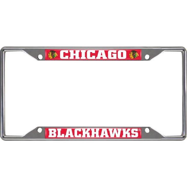 FANMATS 14790 Chicago Blackhawks Chrome Metal License Plate Frame  Team Colors  6.25in x 12.25in