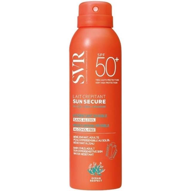 SVR SUN SECURE SPF 50+ Face & Body Fizzy Milk for Sensitive Skin, Water-Resistant, Biodegradable, Reef-Safe, All Ages, 200ml