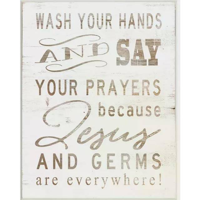 Stupell Industries White Wood Look Jesus and Germs are Everywhere Wash Your Hands Sign Wall Plaque  10 x 15  Design by Artist Cindy Jacobs
