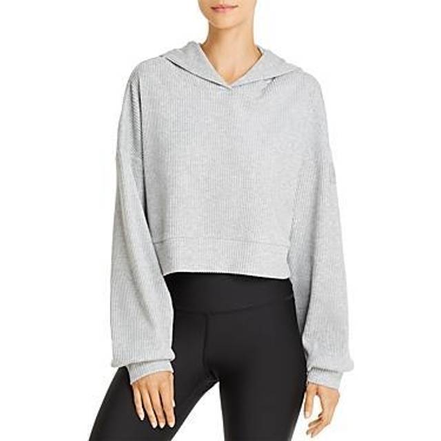 Alo Yoga Womens Athletic Heather Grey Muse Cropped Stretch-jersey Hoody S