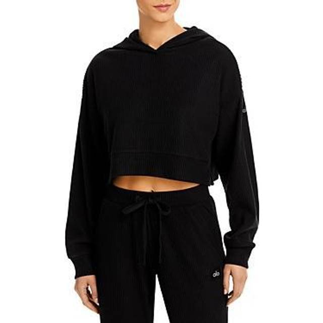 Alo Yoga Womens Black Muse Cropped Stretch-jersey Hoody Xs - BLACK